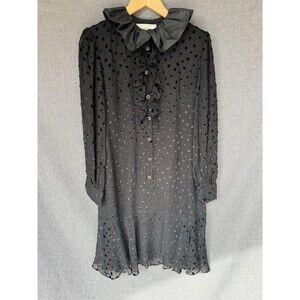 Auth Kimijima Dress US 8 - JPN 11 Black Ruffle Collar Polka Dot Silk Tokyo Japan